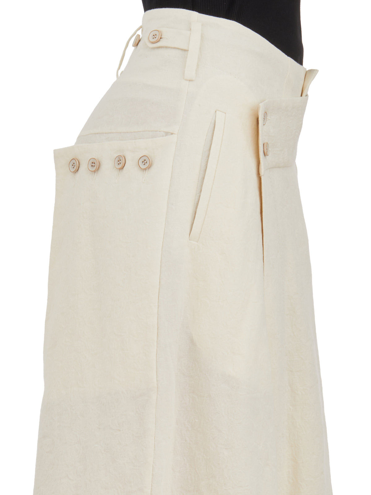 YEHUAFAN Elegant White Floral Design Wide-Leg Cotton and Linen Trousers for Women