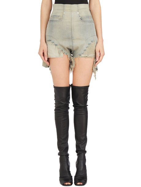 RICK OWENS Women's Light Blue Denim Cutoff Shorts - Frayed Accents and Rivet Detail