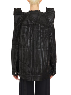 RICK OWENS Black Cotton Work Jacket with Wearable Lapels and Zippered Sleeves for Women