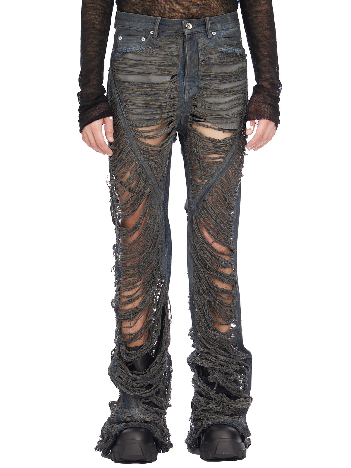 RICK OWENS Navy Denim Bias Bootcut Pants for Men