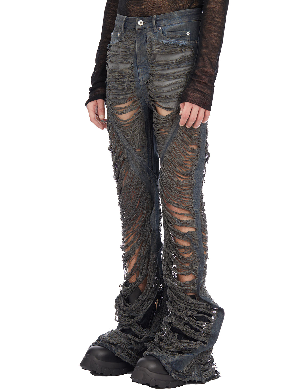 RICK OWENS Navy Denim Bias Bootcut Pants for Men