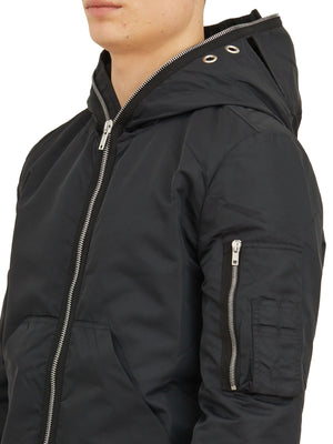 DRKSHDW Men's Black Padded Bomber Jacket with Eye Holes and Ribbed Hem