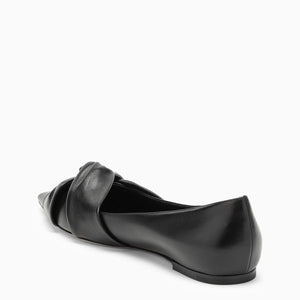 JIMMY CHOO Black Leather Ballerina - Pointed Toe Design, Knot Detail, Leather Sole