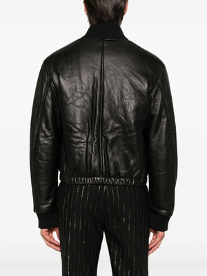 AMI PARIS Men's Luxe Black Leather Padded Jacket