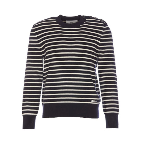 AMI PARIS Classic Navy & White Striped Crew Neck Sweater