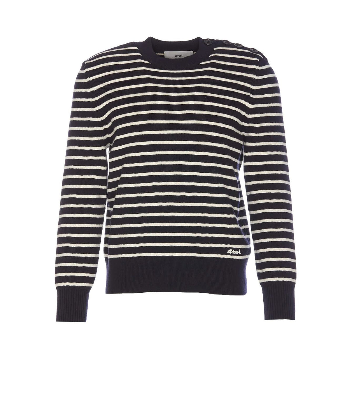 AMI PARIS Classic Navy & White Striped Crew Neck Sweater