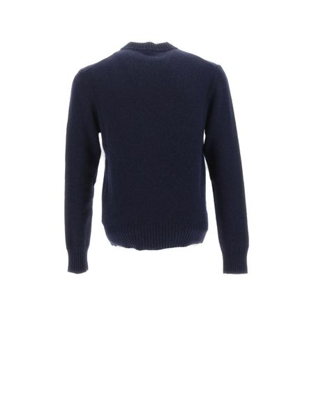 AMI PARIS Men's Blue Cashmere Sweater with Embroidered Details