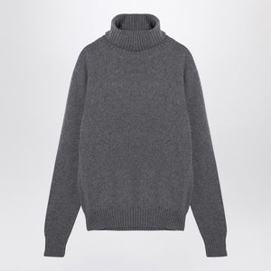 AMI PARIS Elegant Light Grey Cashmere Turtleneck Sweater