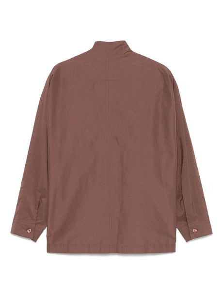 HOMME PLISSE Men's Walnut Brown Mock Neck Dolman Sleeve Shirt - FW24