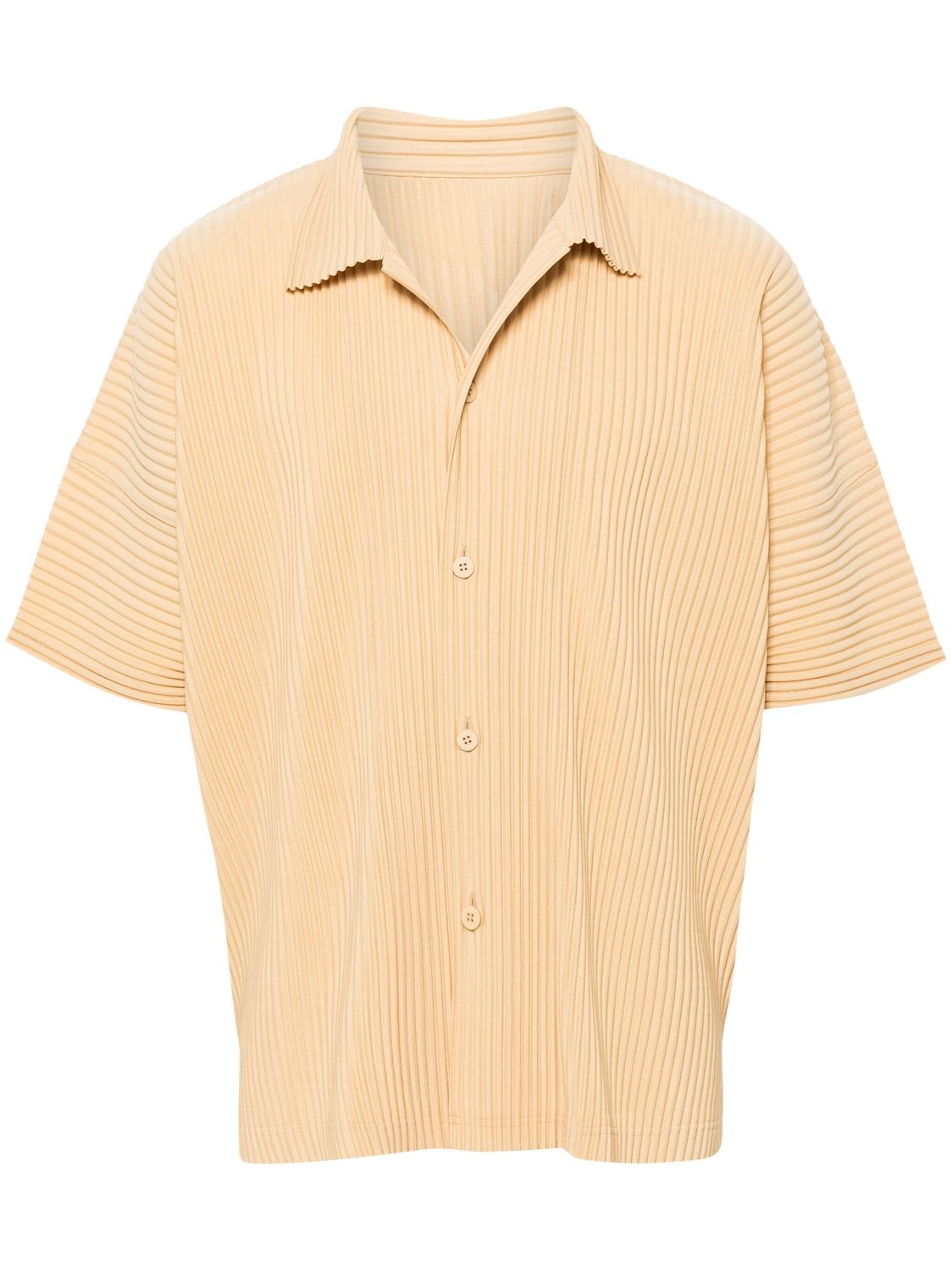 HOMME PLISSE Mini Pleated Button-Down Camp Collar Shirt