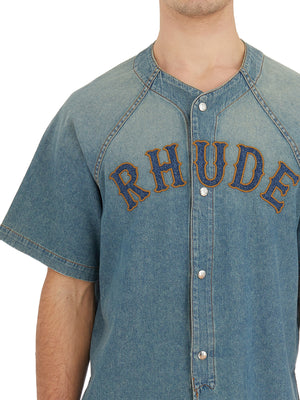 RHUDE Men's Light Blue Denim Baseball Shirt for SS24