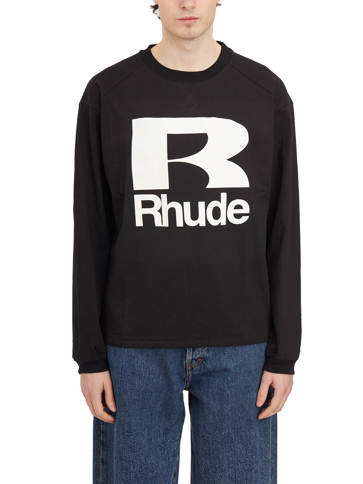 RHUDE Men's Black Logo Long Sleeve T-Shirt for SS24