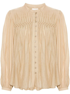 ISABEL MARANT ETOILE Pleated Light Khaki Top for Women - Fall 2024