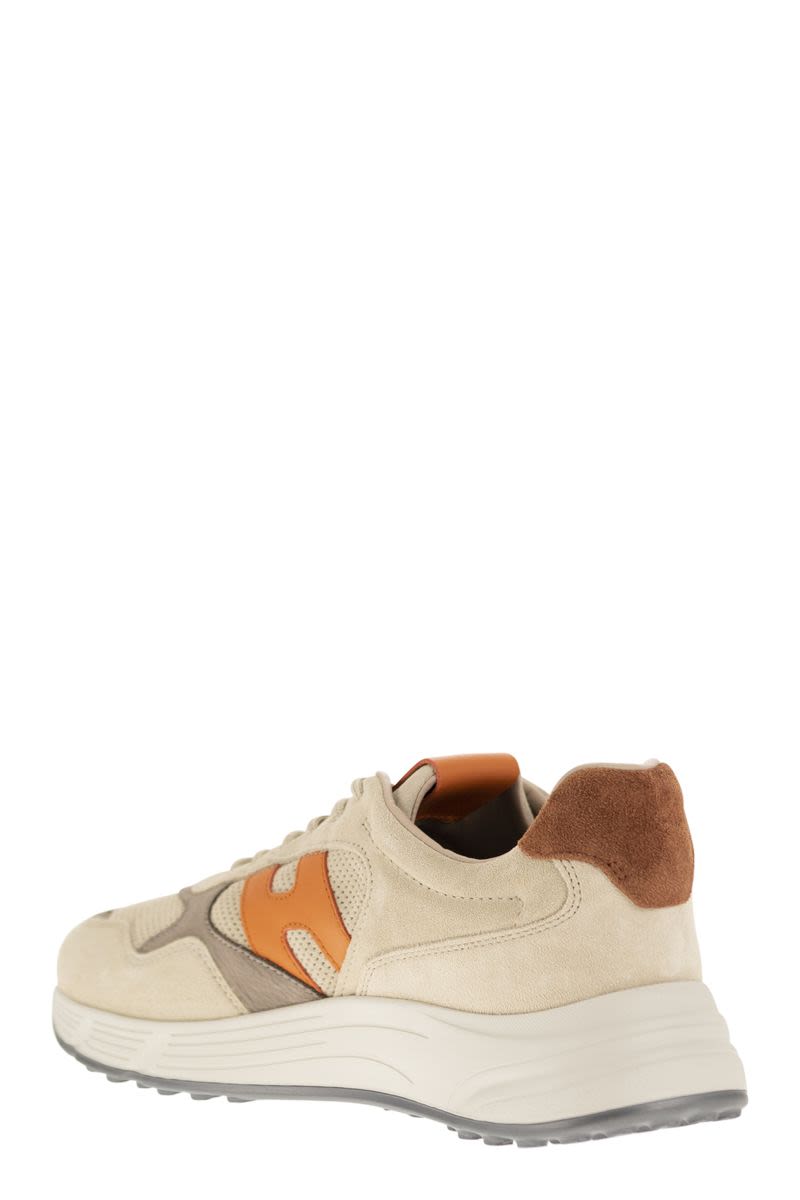 HOGAN Men's Beige and Orange Suede and Leather High-Top Sneakers