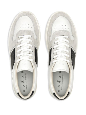 HOGAN Urban Luxe Leather Sneakers in White & Black