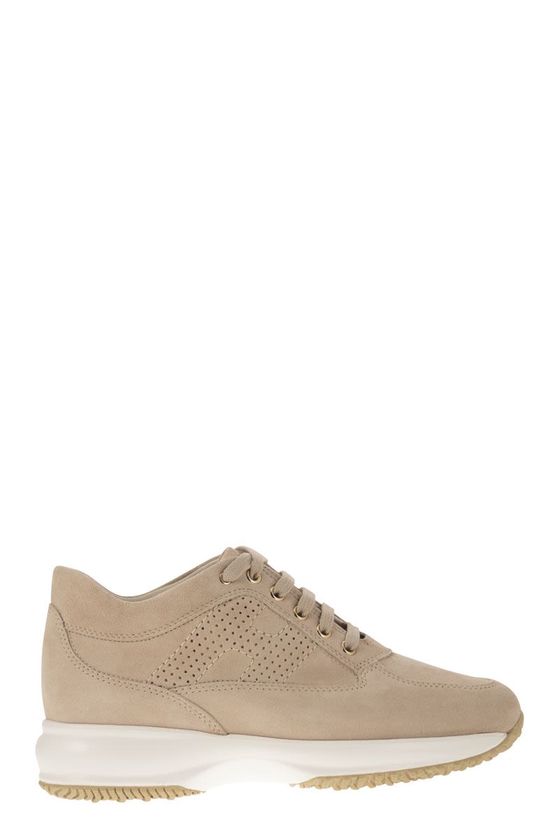 HOGAN Beige Suede Women's Sneakers with Perforated H and Light Sole