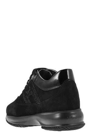 HOGAN Black Sequin Sparkle Sneakers with Suede Accents