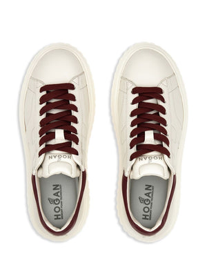 HOGAN Two-Tone Leather Fashion Sneakers with Embroidered Detail