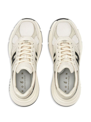 HOGAN Ivory Leather Sneakers with Mesh Panels for Women