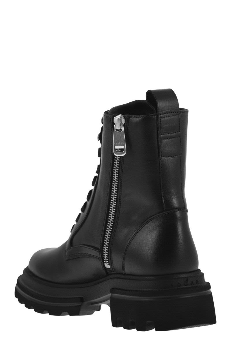 HOGAN Combat Boots - Lace-Up & Side Zip Closure