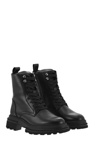 HOGAN Combat Boots - Lace-Up & Side Zip Closure