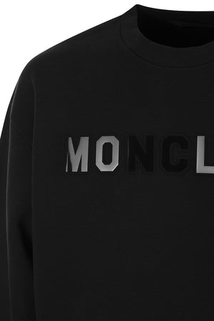 MONCLER Black Oversized Cotton Sweatshirt with Mirror Effect Logo for Men