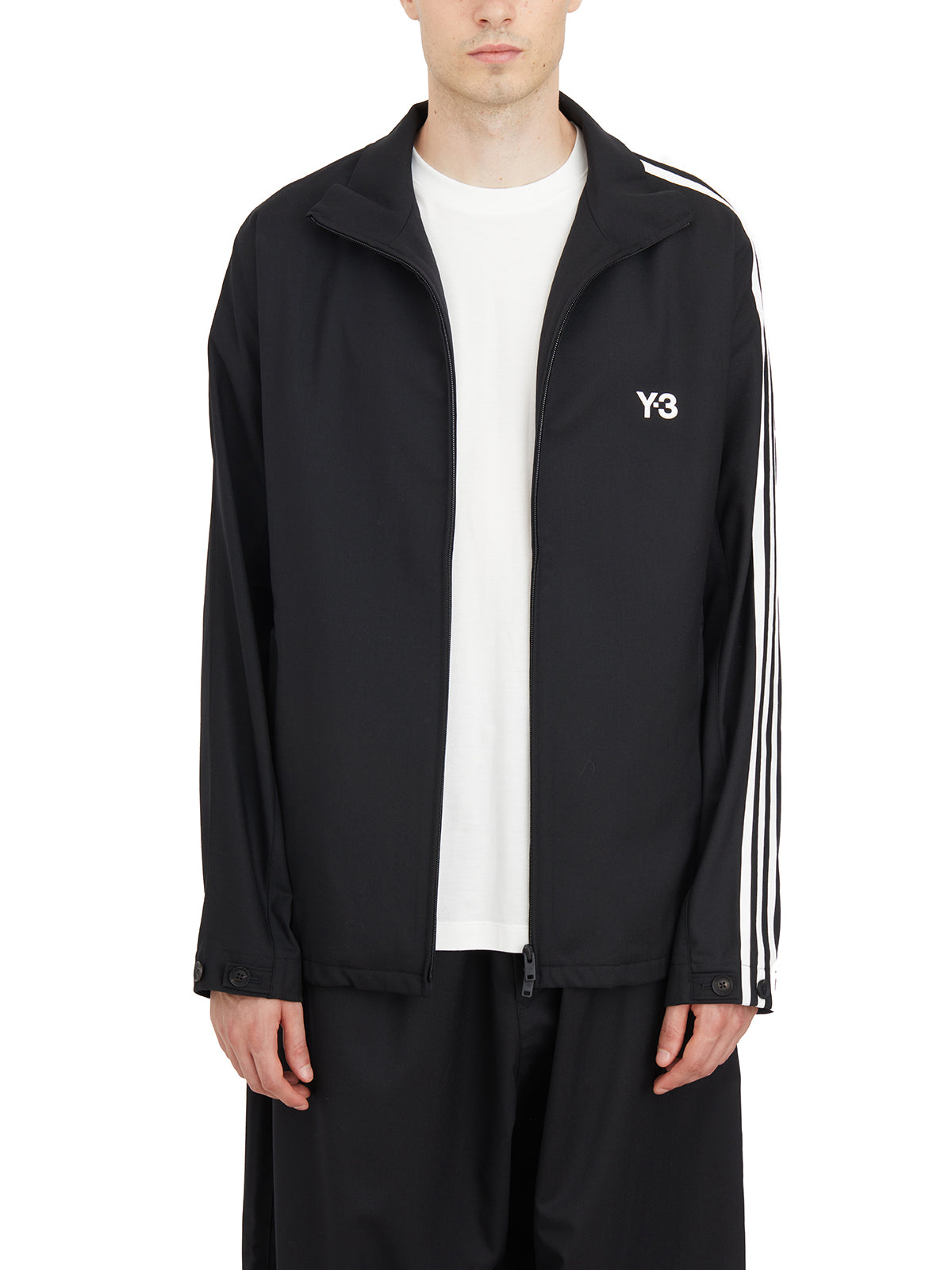 Y-3 Men's Zip-Front Sweatshirt with Track Stripes - Size M