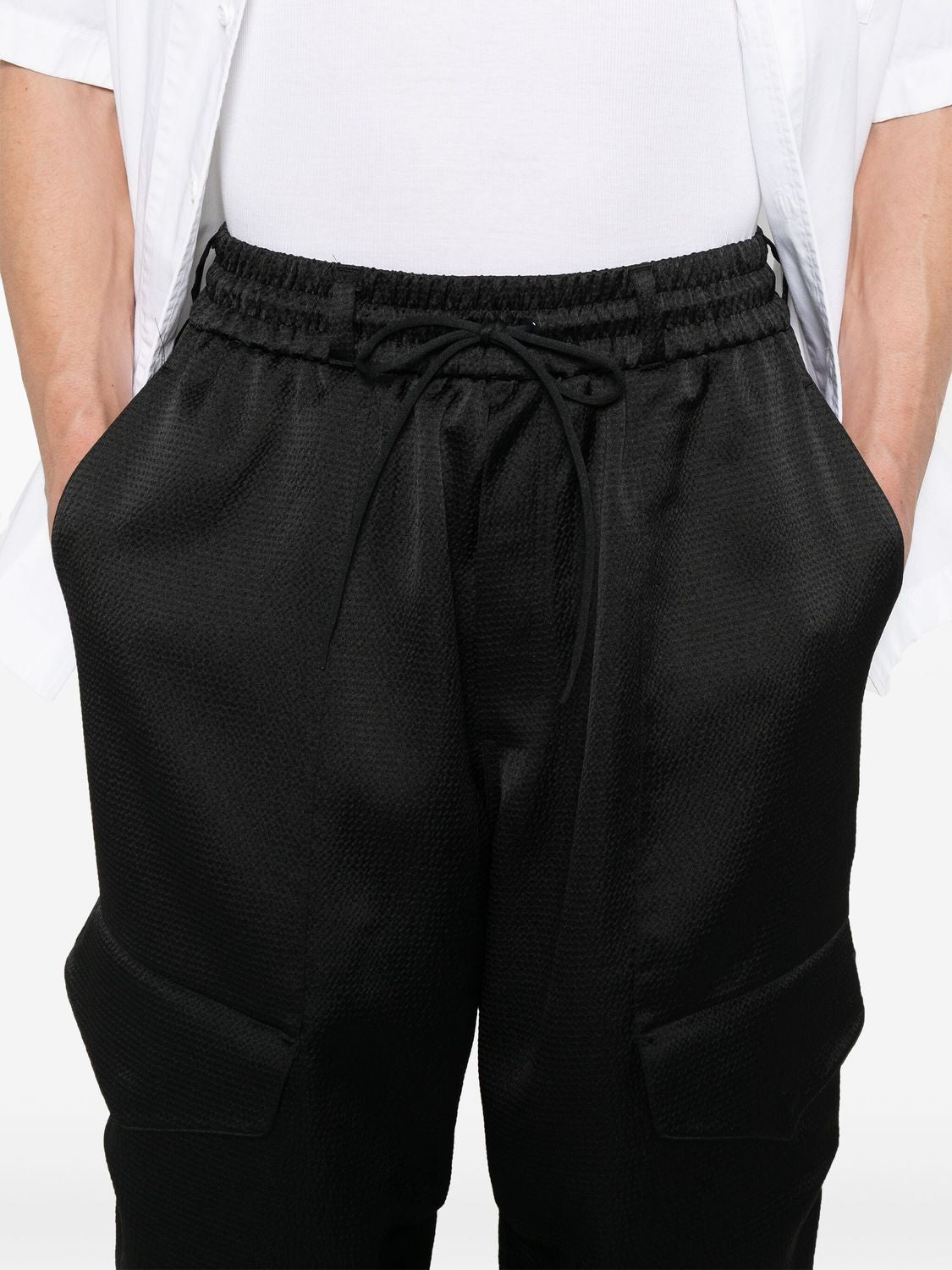 Y-3 High-Waisted Wide-Leg Seersucker Cargo Trousers