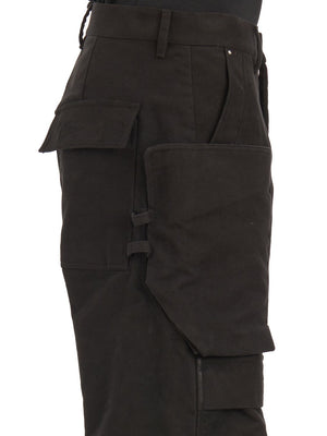 RICK OWENS Modern Cargo Black Trousers with Wide Fit