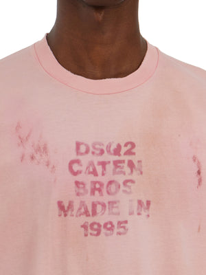 DSQUARED2 Distressed Pink Loose Fit Tee