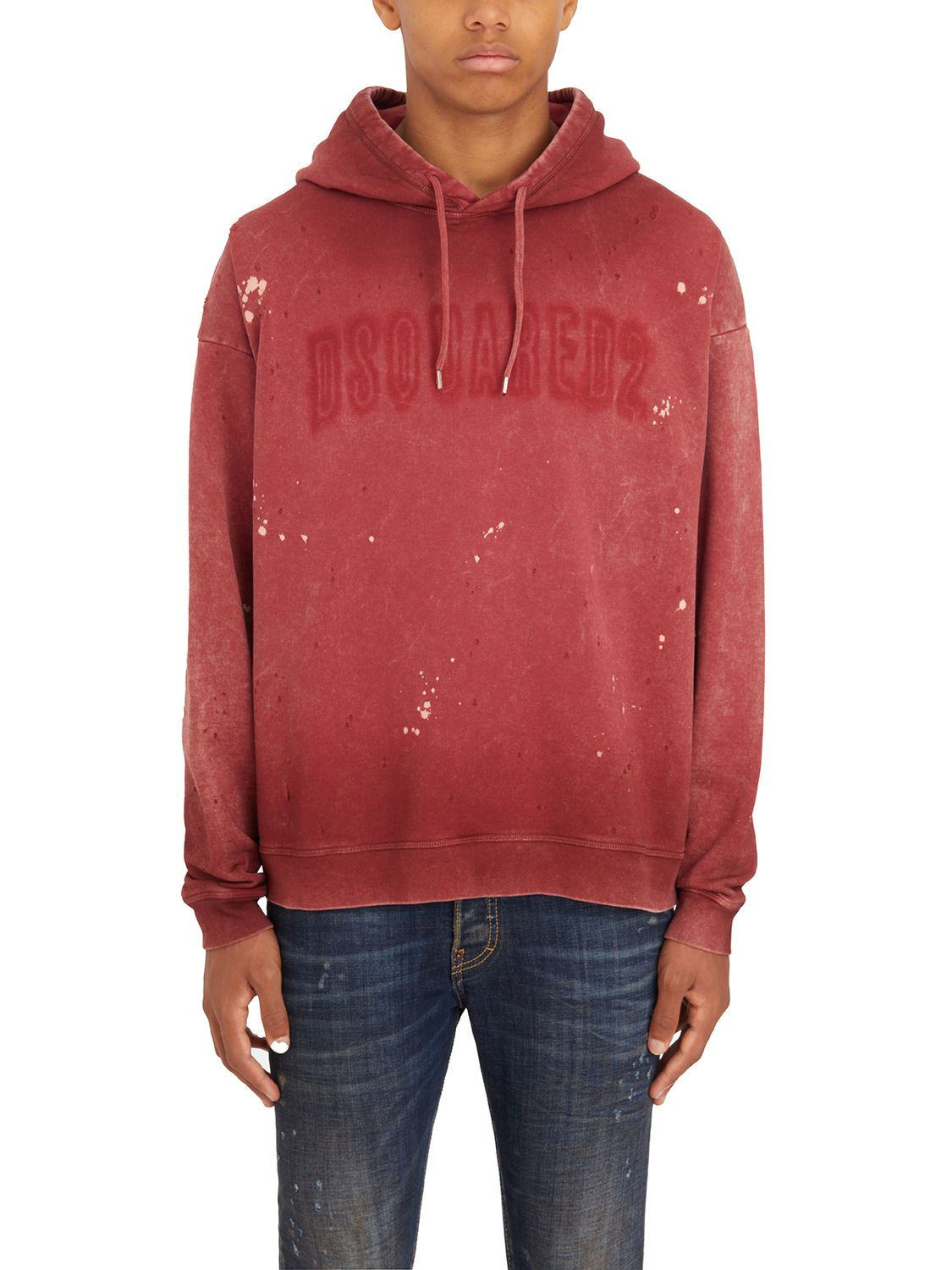 DSQUARED2 Vintage Spray Effect Red Cotton Hoodie - Size M