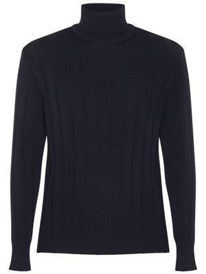 LARDINI Men's Roll Neck Wool Sweater - Midnight Blue