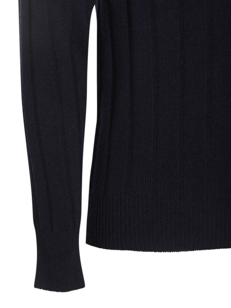 LARDINI Men's Roll Neck Wool Sweater - Midnight Blue