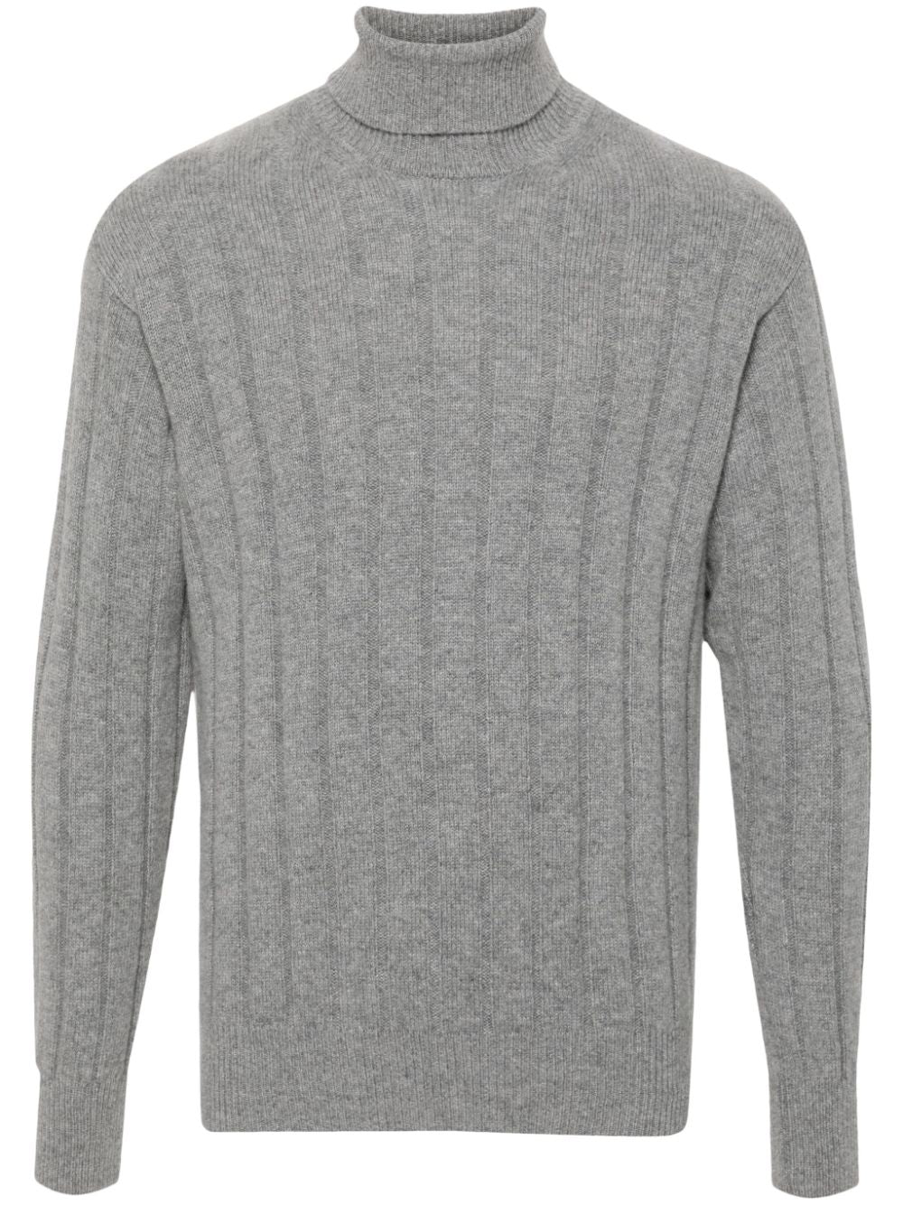 LARDINI Medium Grey Ribbed Roll Neck Sweater for Men