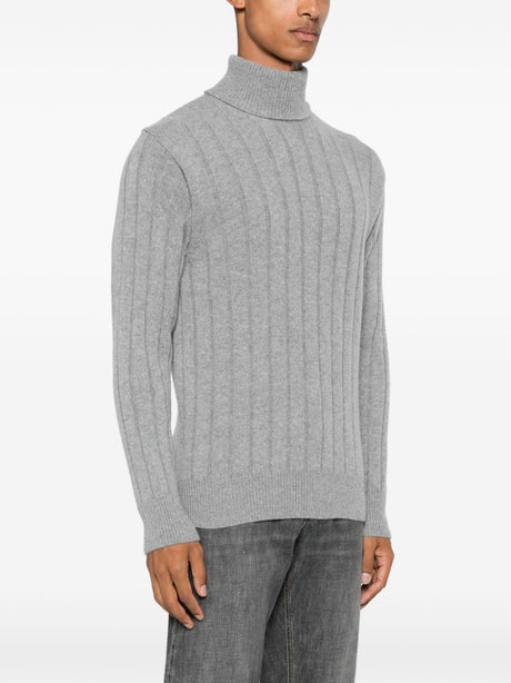 LARDINI Medium Grey Ribbed Roll Neck Sweater for Men