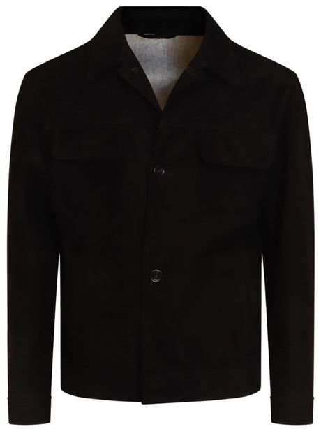 LARDINI Classic Black Suede Button-Up Jacket for Men