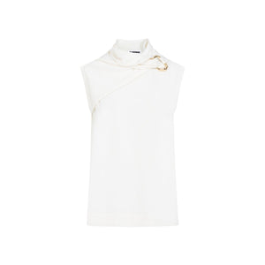 JIL SANDER White Draped Knit Tank Top