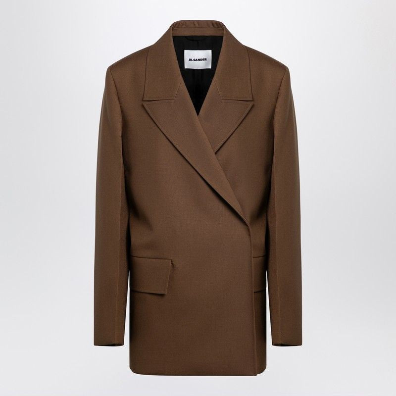 JIL SANDER Oversized Brown Wool Double-Breasted Jacket for Women