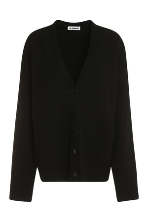 JIL SANDER Black Wool Dropped Shoulder Cardigan - Women's Box Fit - Carryover Collection