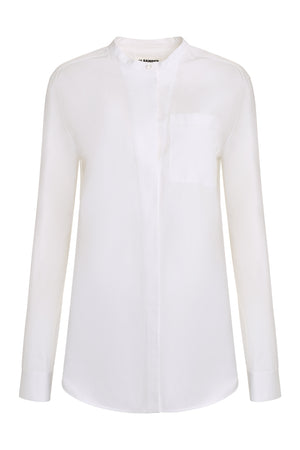 JIL SANDER White Cotton Shirt with Front Pocket and Rounded Hem for Women - SS24