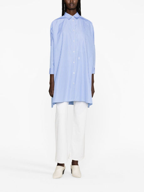 JIL SANDER Light-Blue Striped Long Shirt with Casual Cut