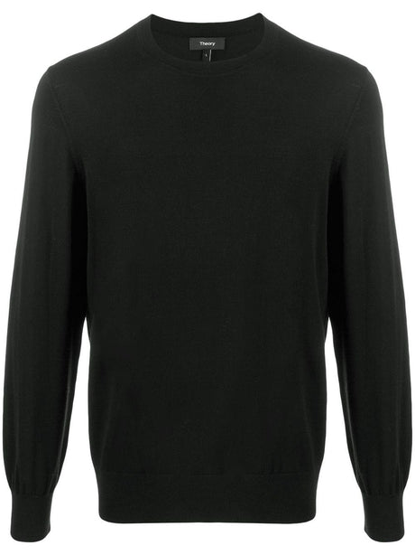 THEORY Men's Black Wool Crew Neck Sweater for FW22