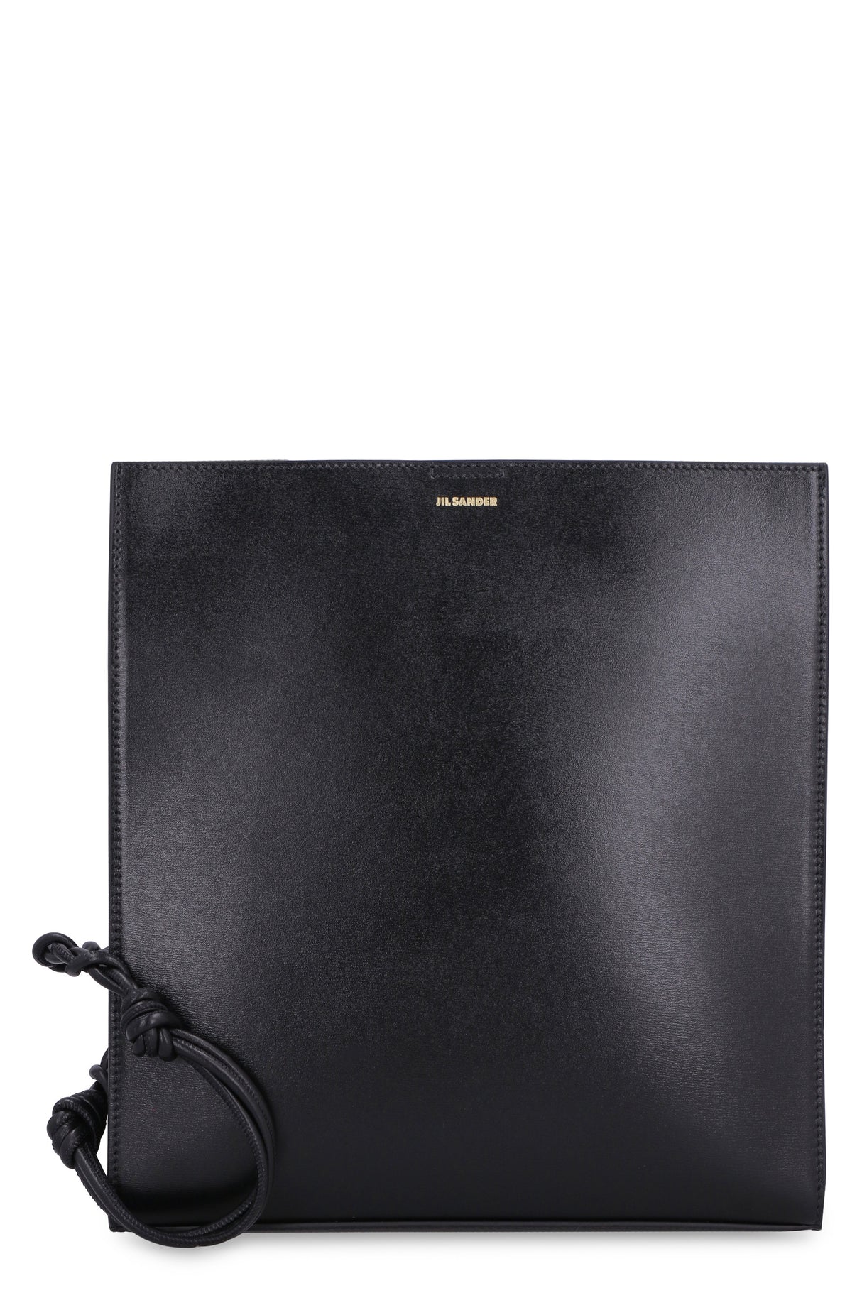 JIL SANDER Black Leather Medium Tangle Crossbody Bag with Woven Strap and Gold-Tone Accents