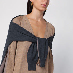 MOSCHINO COUTURE Elegant Beige & Grey Layered Wool Cardigan