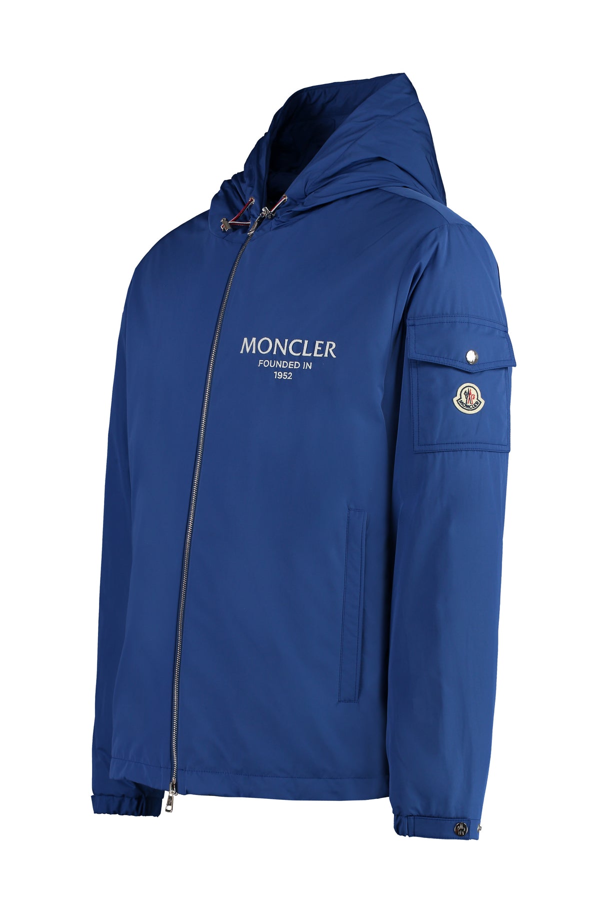 MONCLER Navy Hooded Windbreaker with Adjustable Drawstring and Logo Patch