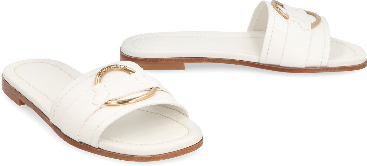 MONCLER White Leather Slide Sandals for Women - SS24 Collection