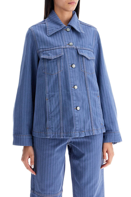 GANNI Striped Organic Denim Overshirt Jacket