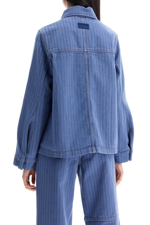 GANNI Striped Organic Denim Overshirt Jacket