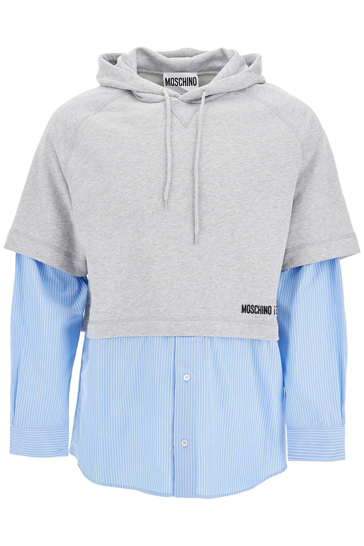 MOSCHINO COUTURE Hybrid Hooded Sweatshirt with Striped Shirt Detail