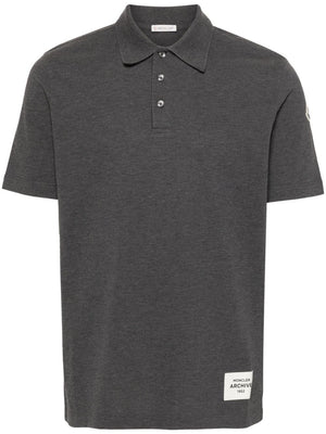 MONCLER Men's Short Sleeve Grey Polo Shirt with Tricolor Detailing